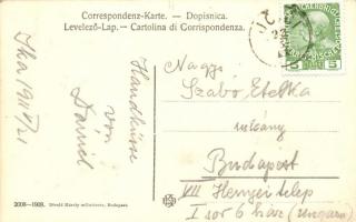 Ika, Ica; Fő utca, 11-es és 7-es sorszámú villamosok, Divald Károly / main street with trams, shops