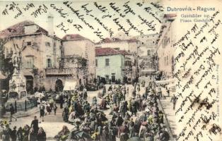 Dubrovnik, Ragusa; Piac tér / Gundulicev trg. / Piazza Gundulic / square, market