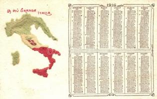 La Piu Grande Italia / The Greatest Italy, map with calendar of 1916, Emb. Car. tip. G. Brambilla