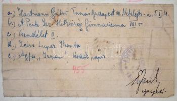 1919 Csendélet, Hartmann Gábor Tamás, Pesti Izr. Hitközség diákjának fotója, a hátoldalán feliratozv...