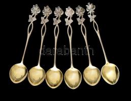 Aranyozott ezüst(Ag) rózsás kávéskanál, 6 db, jelzett, h: 11,5 cm, nettó: 49 g