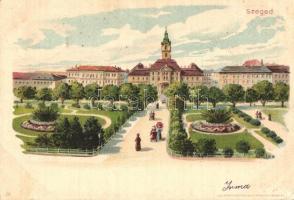 Szeged, Széchenyi tér, Városháza, Kunstanstalt Kosmos litho s: Geiger R. (EK)