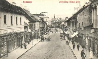 Kolozsvár, Cluj; Wesselényi Miklós utca, Kovács József és Pap üzlete, Pannónia szálloda / street, shops, hotel