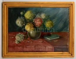 Ziffer jelzéssel: Virágcsendélet. Olaj, karton, sérült keretben, 50×70 cm