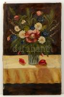 Csók jelzéssel: Virágcsendélet. Olaj, vászon, foltos, 70×44 cm