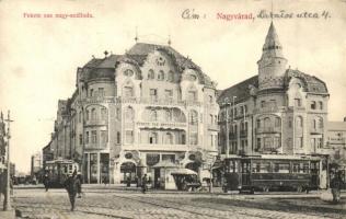 Nagyvárad, Oradea; Fekete Sas Nagyszálloda, villamosok. Kapható Rákos Vilmosnál / hotel, trams