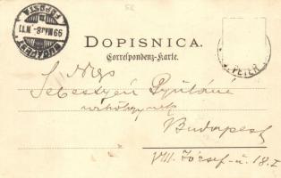 1899 Sveti Petar na Krasu, St Peter in Krain; Railway station, Villa Krizaj, floral (Rb)