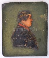cca 1800 Egyházi(?) személy viasz portréja, pala, sérült, 14×11,5 cm