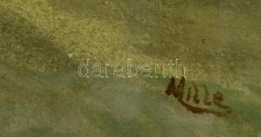 Mille jelzéssel: Virágzó fák. Vegyes technika, vászon, üvegezett keretben, 23×38 cm