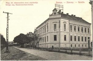 Zimony, Zemun, Semlin; Magyar királyi államvasutak elemi népiskolája, kiadja  A. Stepner / school (EK)