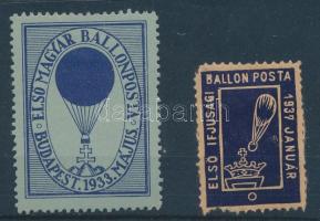 1933-1937 Első magyar ballonposta és Első ifjúsági ballonposta 1-1 db levélzáró