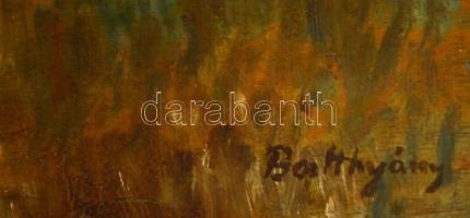 Batthyány jelzéssel: Turázó az erdőben. Olaj, fatábla, keretben, 42×42 cm