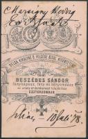1878 Önkéntes tűzoltó díszegyenruhában, portré, Beszédes Sándor esztergomi műterméből, hátulján feli...