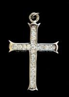 Ezüst(Ag) kereszt függő szintetikus kövekkel, jelzett, 1,8x3 cm, bruttó: 1,9 g