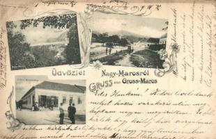 1899 Nagymaros, Gross-Maros; Fő tér, Zoller J. kereskedése és saját kiadása, floral (fl)