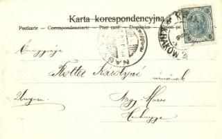 Chype - Maseltow; S.M.P. Kraków Deposé 1904. 77780. / Jewish wedding scene, cup breaking, Judaica