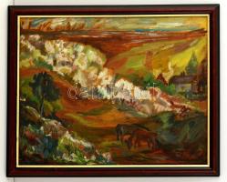 Márffy jelzéssel: Legelő lovak.Olaj, farost, keretben, 40×50 cm
