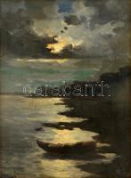Nagy Ernő (1881-?): Csónak a holdfényben. Olaj, karton, jelzett, üvegezett keretben, 40×29 cm