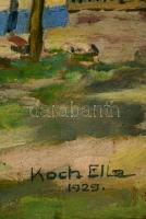 Koch Ella (?-?): Ház udvar virágzó orgonával. Olaj, vászon, sérült keretben, 39×48 cm