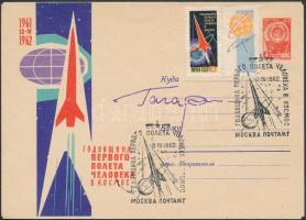 Jurij Alekszejevics Gagarin (1934-1968) szovjet űrhajós aláírása emlékborítékon /  Signature of Yuriy Alekseyevich Gagarin (1934-1968) Soviet astronaut on envelope