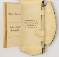 1904 Nagyváradi táncrend, díszes szecessziós fém foglalattal, Ferenc Józsefet ábrázoló fém kisplaszt...