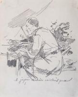 Márton Ferenc (1884-1940): 1933 Jamboree, Vacsorázó finnek. Ceruza, papír, jelzett, 17×16 cm