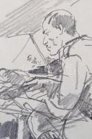 Márton Ferenc (1884-1940): 1933 Jamboree, Vacsorázó finnek. Ceruza, papír, jelzett, 17×16 cm