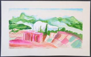 Merényi Valéria (1955-):  Tájkép. Gouache, papír, jelzett, 21×40 cm