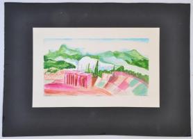 Merényi Valéria (1955-):  Tájkép. Gouache, papír, jelzett, 21×40 cm