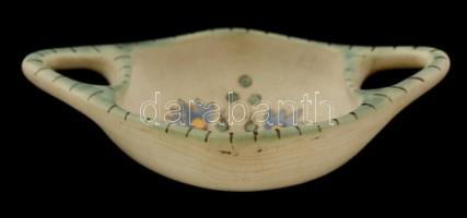 Iparművészi Vállalatos Gorka füles tálka, mázas kerámia, jelzett, hibátlan,  16×11 cm