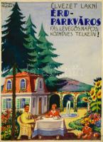 Kónya Zoltán (1891-?): Élvezet lakni Érd-Parkváros fás, levegős, napos, közműves telkein!, plakátterv, vegyes technika, papír, jelzett, 19×14 cm