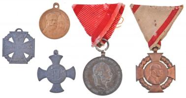 5db-os kitüntetés tétel, közte 1916. "Vas Érdemkereszt" cherardírozott hadifém kitüntetés mellszalag nélkül, Orosz Birodalom 1913. "A Romanov-dinasztia uralkodásának 300. évfordulója" Br kitüntetés mellszalag nélkül (28mm) T:2  5pcs of decorations, including Hungary 1916. "Iron Merit Cross" war metal decoration with corrosion protection, without ribbon, Russian Empire 1913. "300th Anniversary of the Romanov Dynasty" Br decoration without ribbon (28mm) C:XF