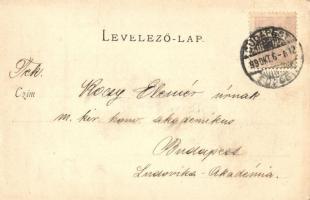 1899 Budapest V. Lipót utca, Dominikánus templom, Fölsei Kornél a Fekete Kutyához címzett üzletével....