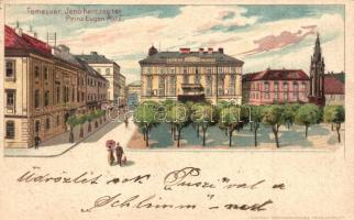 Temesvár, Timisoara; Jenő herceg tér. Corvina könyvkereskedés kiadása / Prinz Eugen Platz / square, litho