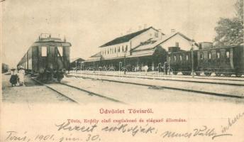 Tövis, Teius; Erdély első csatlakozó és elágazó vasútállomása, vagonok / railway station, wagons (EK)