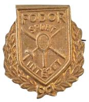 ~1930-1940. "Fodor Sport Intézet - vívás, tenisz és sí" aranyozott fém jelvény (21x24mm) T.2