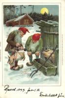 1899 Dwarves with pigs, Kunstanstalt Wilhelm Boehme Postkarte No. 25. litho (EK)