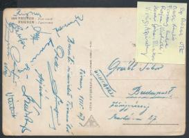 1955 a Dózsa UTE tagjainak (Orosz, Várhidi, stb.) aláírásai postán megküldött levelezőlapon