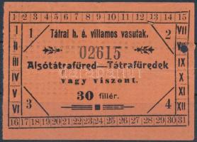 cca 1900-1910 Tátrai villamos vasút Alsótátrafüred-Tátrafüredek szakaszra szóló jegye./ cca 1900-1910 Tatra electric railway (Tatranská elektrická železnica) tickett, from Dolný Smokovec to Starý Smokovec.