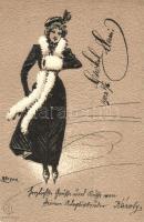 Ice skating lady, E.S.D. Serie 8124. Emb. litho s: Heyer (EK)