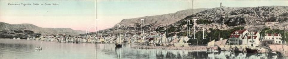 Baska; Panorama Trgovista Baske na Otoku Krk-u. / market town, port, 3-tiled panoramacard