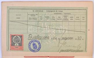 1914 Osztrák-Magyar Monarchia útlevele, benyomott 2 koronás illetékbélyeggel, pecséttel