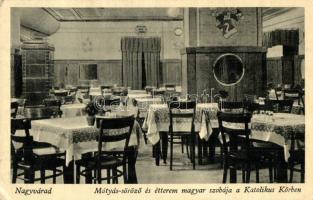 Nagyvárad, Oradea; Mátyás söröző és étterem, magyar szoba, Katolikus Kör, belső, Röckel Fotó, Kapucinus Rendház kiadása / Restaurant, Hungarian hall, Catholic Circle, interior (EK)