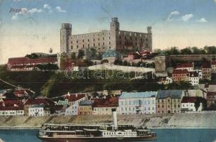 Pozsony, Pressburg, Bratislava; vár, gőzhajó / castle, steamship (kopott sarkak / worn corners)