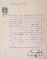 1895 Binder Ferenc építész gyakorlatot igazoló bizonyítványai, Hauszmann Alajosnak (1847-1926), Berc...