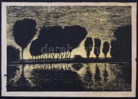 Kerny István (1879-1963): Esthangulat (Kamarás erdő), egyedi technikájú nyomata, papír, jelzett, 17x25 cm.