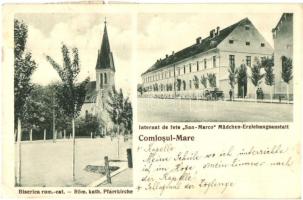 Nagykomlós, Comlosu Mare; Római katolikus templom,  lányiskola, Szerelmy és Társa kiadása / church, girls' school (EK)