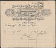 cca 1880 a Concordia Gőzmalom Rt. díszes fejléces számlája 1 kr okmánybélyeggel