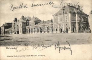 Kolozsvár, Cluj; Pályaudvar, vasútállomás, Schuster Emil kiadása / railway station (EK)