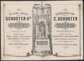 1882 Schuster K. kőfaragó, síremlékes díszes fejléces számlája 1 kr okmánybélyeggel